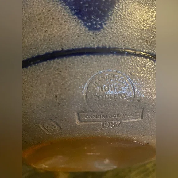 The Rowe Pottery Bowl from 1987 Blue Heart Salt Glaze Cambridge WI Vintage 9” - Picture 9 of 12